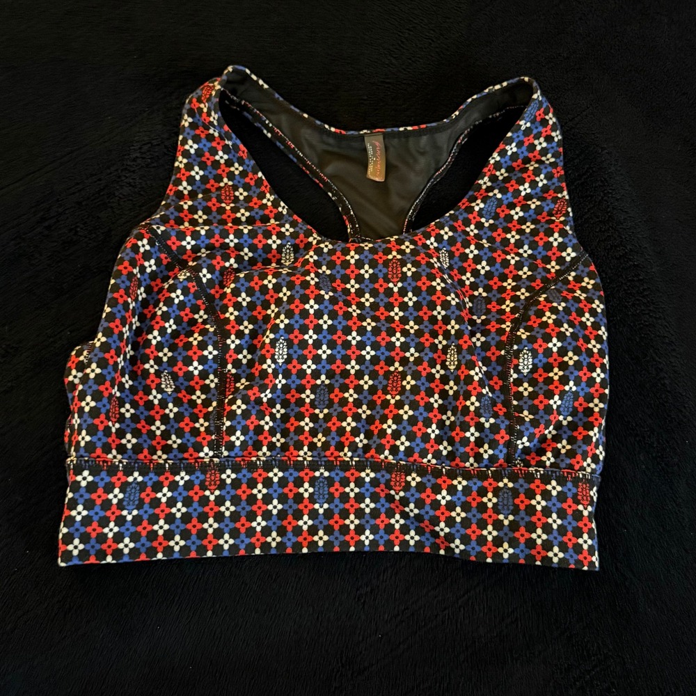 FP Movement Free People Strappy Racerback Sports Bra Red White Blue Floral Med